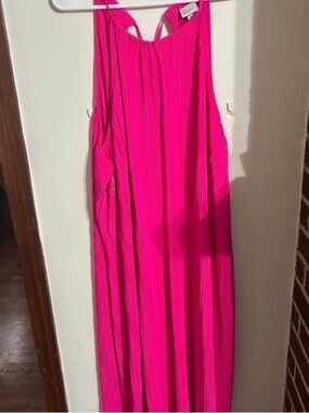 a new day Size 3x Bright Fuchsia Pink Pleated Maxi Dress